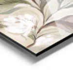 affiche botanique rustique feuilles vertes et brunes fleurs blanches sur fond cr aluminium.webp