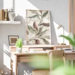 affiche botanique rustique feuilles vertes et brunes fleurs blanches sur fond cr bureau.webp