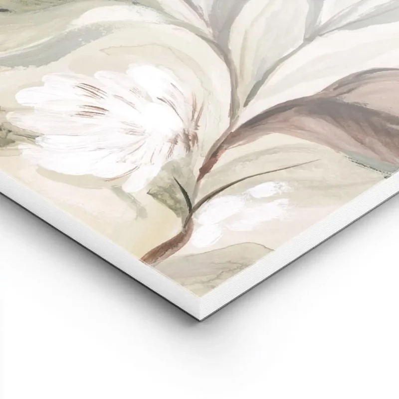 affiche botanique rustique feuilles vertes et brunes fleurs blanches sur fond cr lightpanel.webp