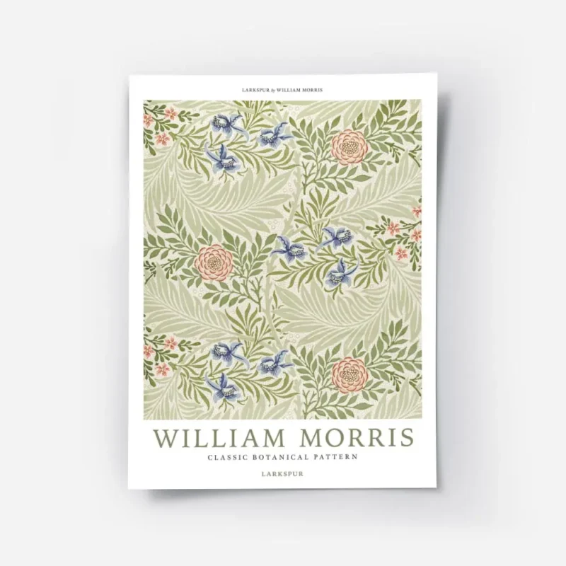 affiche botanique vintage de william morris motif floral avec des fleurs bleues .webp