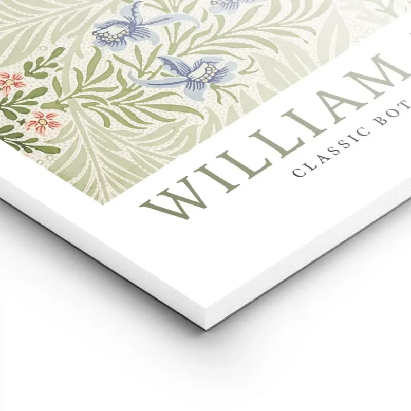 affiche botanique vintage de william morris motif floral avec des fleurs bleues lightpanel.webp