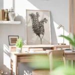 affiche botanique vintage en monochrome beige presentant une plante sechee textu bureau.webp