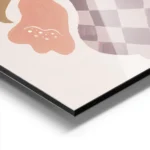 affiche bouquet de fleurs abstrait aux couleurs chaudes dans un vase a carreaux aluminium.webp