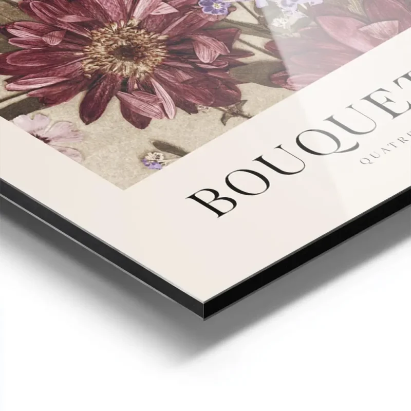 affiche bouquet presse fleurs sechees aux couleurs sourdes tons violets et borde aluminium.webp