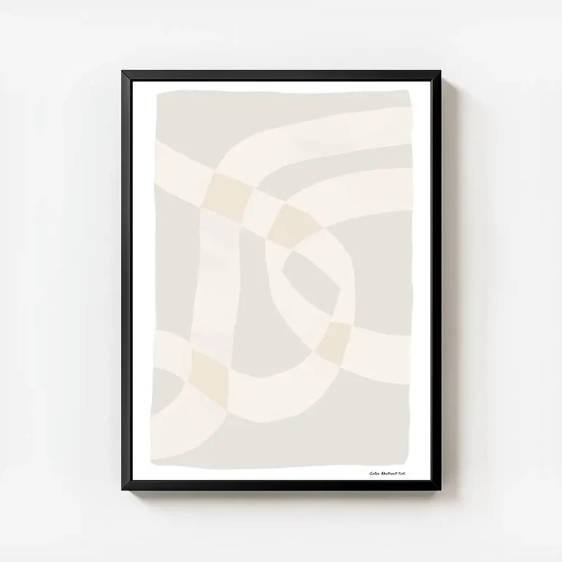 affiche calm abstract no2 formes abstraites grises et beiges typographie moderne avec cadre.webp