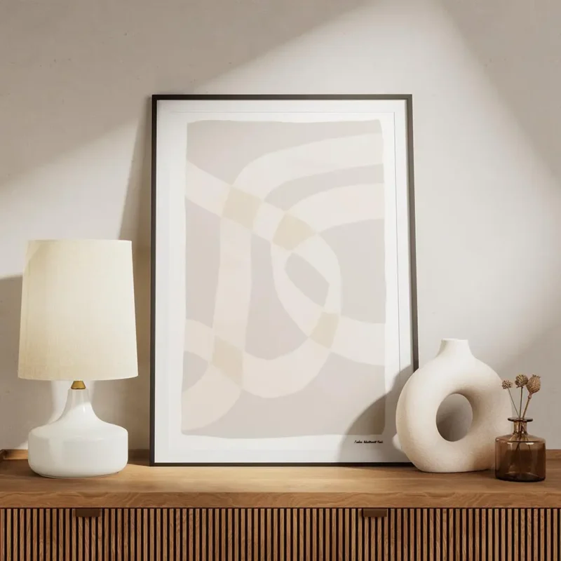 affiche calm abstract no2 formes abstraites grises et beiges typographie moderne meuble.webp