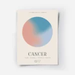 affiche cancer avec globe aura orange et bleu typographie noire et attributs du .webp