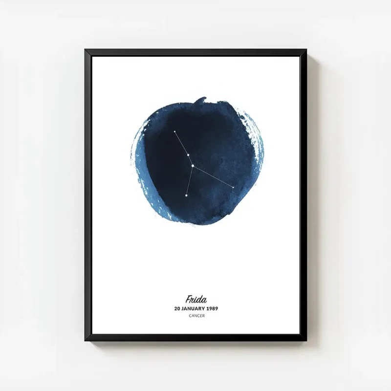 affiche cancer avec typographie personnalisee illustration du signe astrologique avec cadre.webp