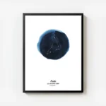 affiche capricorne constellation blanche sur cercle toile aquarelle bleu texte n avec cadre.webp