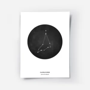 affiche capricorne personnalisee illustration du signe astrologique noir et blan.webp