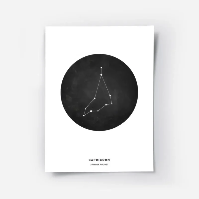 affiche capricorne personnalisee illustration du signe astrologique noir et blan.webp