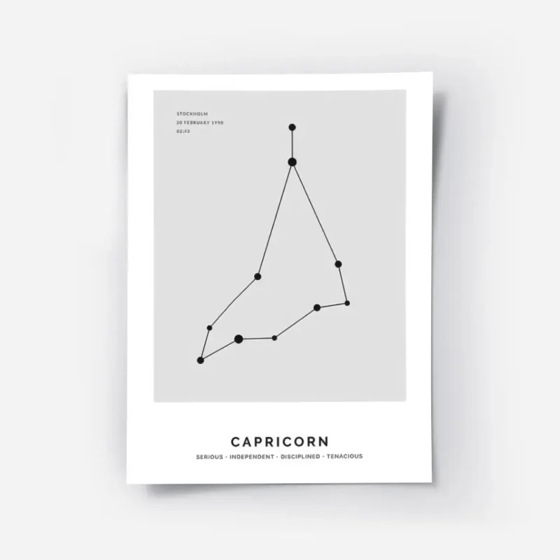 affiche capricorne personnalisee illustration du signe astrologique noir sur fon.webp