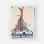 affiche chamonix vintage avec skis rouges croises devant une montagne enneigee a.webp