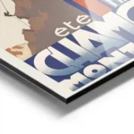 affiche chamonix vintage avec skis rouges croises devant une montagne enneigee a aluminium.webp