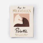 affiche chic de deux chevaux un blanc et un brun sur fond rose poudre avec le te.webp