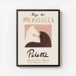 affiche chic de deux chevaux un blanc et un brun sur fond rose poudre avec le te avec cadre.webp
