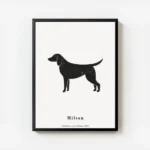 affiche chien personnalisee avec un chien noir et taches blanches sur fond gris avec cadre.webp