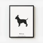 affiche chihuahua noir sur fond gris typographie milton avec cadre.webp