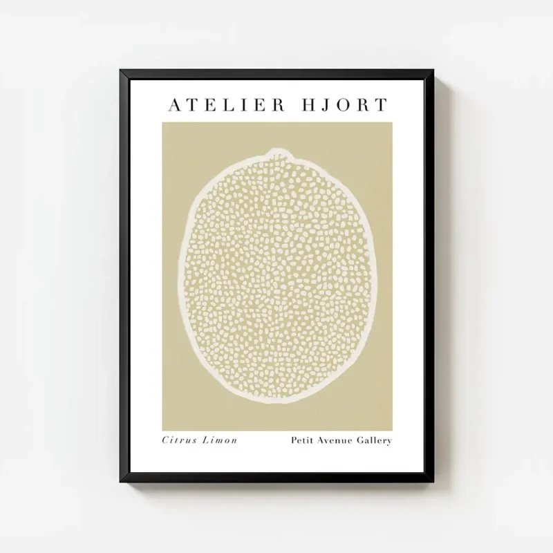 affiche citron decoratif illustration de citron avec des lignes blanches sur fon avec cadre.webp