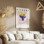 affiche citrons divy green illustration de citrons dans un bol bleu sur fond ros salon.webp
