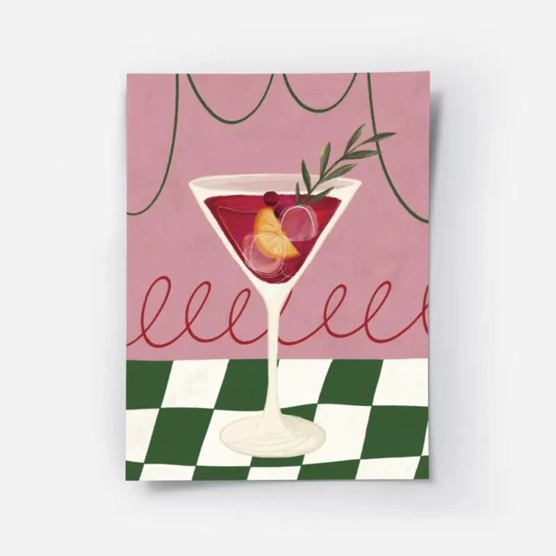 affiche cocktail dhiver avec oranges baies et romarin dans un verre sur fond ros.webp