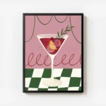 affiche cocktail dhiver avec oranges baies et romarin dans un verre sur fond ros avec cadre.webp