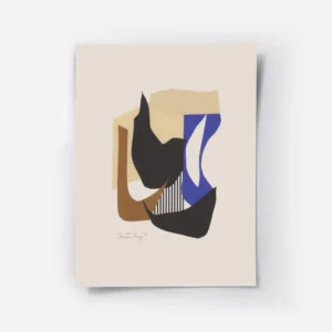 affiche collage de formes geometriques courbes aux couleurs terreuses et bleues .webp