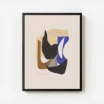 affiche collage de formes geometriques courbes aux couleurs terreuses et bleues avec cadre.webp