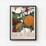 affiche coloree a la typographie marche dhiver avec des fleurs blanches feuilles avec cadre.webp
