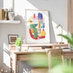 affiche coloree avec figure abstraite composee de mains dyeux et de traits de vi bureau.webp