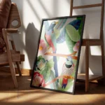 affiche coloree de deux oiseaux tropicaux dans une jungle luxuriante avec des pl encadre.webp