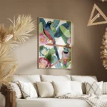 affiche coloree de deux oiseaux tropicaux dans une jungle luxuriante avec des pl salon.webp