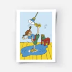 affiche coloree de fifi brindacier nettoyant le sol avec une brosse a recurer le.webp