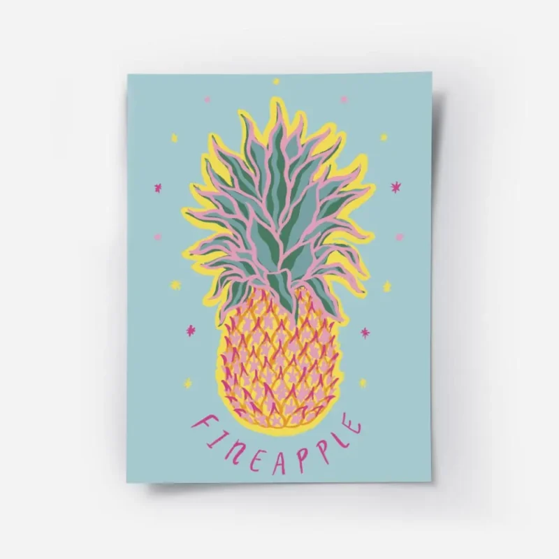 affiche coloree dun ananas stylise avec des etoiles sur fond bleu typographie fi.webp