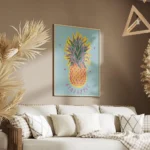 affiche coloree dun ananas stylise avec des etoiles sur fond bleu typographie fi salon.webp