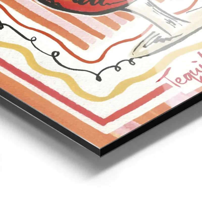 affiche coloree dun cocktail tequila sunrise avec degrade orange et jaune paille aluminium.webp