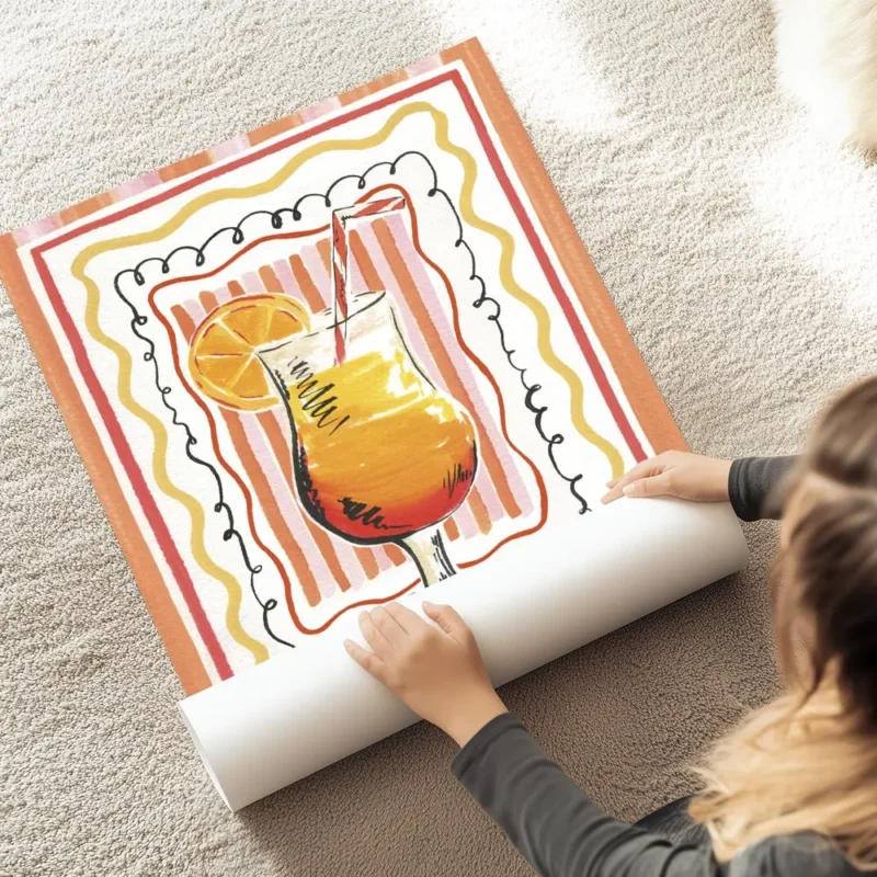 affiche coloree dun cocktail tequila sunrise avec degrade orange et jaune paille au sol.webp