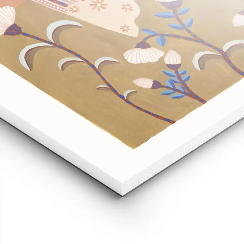 affiche coloree dun oiseau bleu et orange tenant une fleur entoure de fleurs bla lightpanel.webp