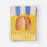 affiche coloree dun panettone sur un fond jaune vif avec le mot panettone en typ.webp