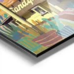 affiche coloree dun restaurant sandys a austin avec des tons vifs et des details aluminium.webp