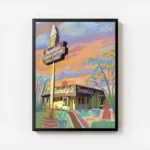 affiche coloree dun restaurant sandys a austin avec des tons vifs et des details avec cadre.webp