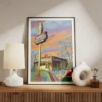 affiche coloree dun restaurant sandys a austin avec des tons vifs et des details meuble.webp