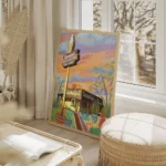 affiche coloree dun restaurant sandys a austin avec des tons vifs et des details salon beige.webp