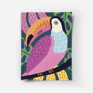 affiche coloree dun toucan aux couleurs vives avec un bec orange et un corps ros.webp