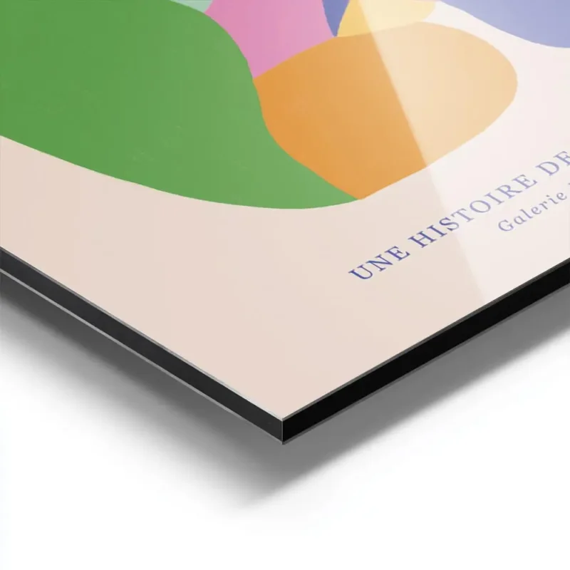 affiche coloree montrant deux visages abstraits sembrassant avec le mot embaasse aluminium.webp