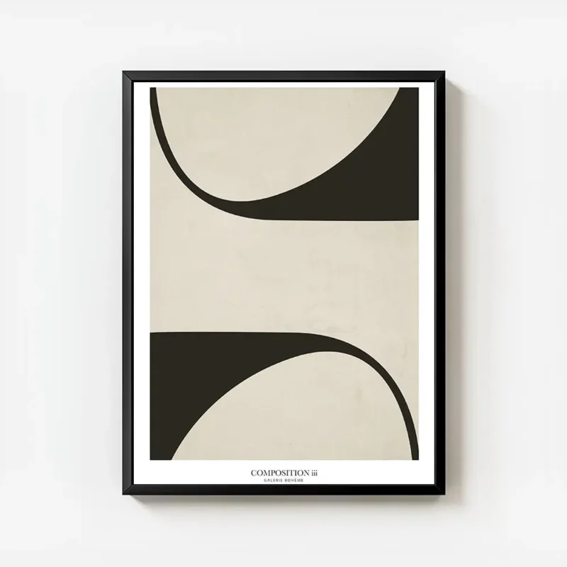 affiche composition iii avec des formes abstraites noires et beiges style minima avec cadre.webp