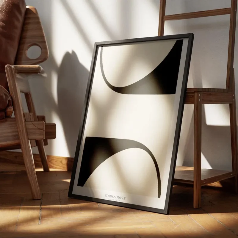 affiche composition iii avec des formes abstraites noires et beiges style minima encadre.webp