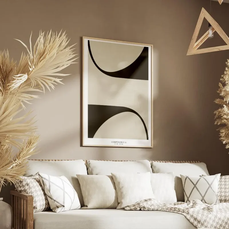 affiche composition iii avec des formes abstraites noires et beiges style minima salon.webp