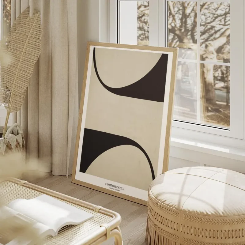 affiche composition iii avec des formes abstraites noires et beiges style minima salon beige.webp