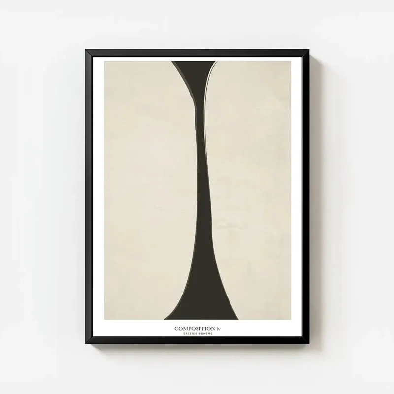affiche composition iv avec formes organiques noires sur fond beige style art ab avec cadre.webp
